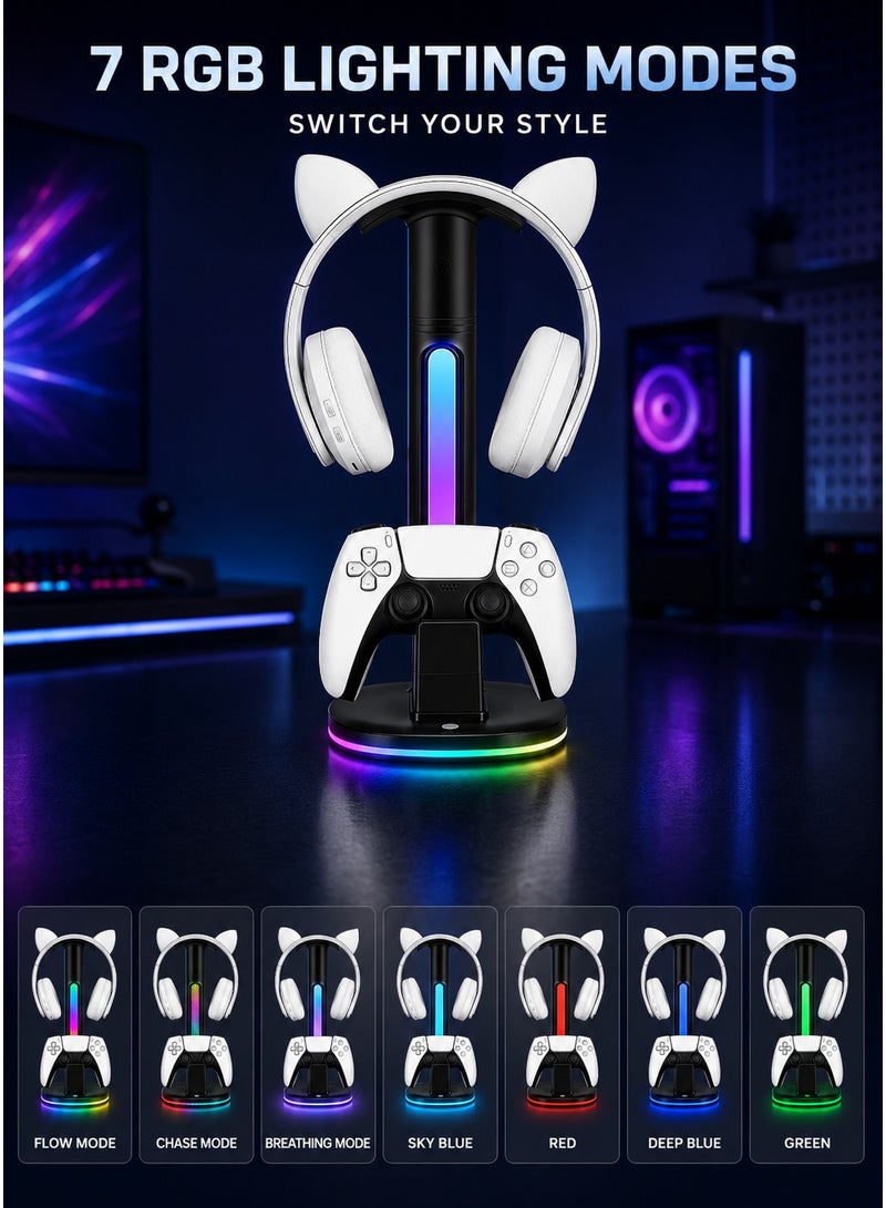 قاعدة شحن لوحدة تحكم PS5، حامل شحن مزود بمنفذي شحن USB وحامل لسماعة الرأس، لون أسود - Image 4