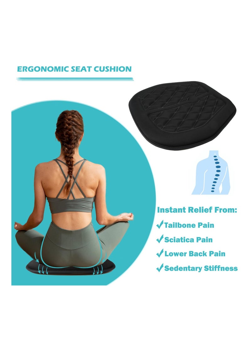 SYOSI Car Seat Cushion, Comfort Memory Foam Driver Sciatica and Lower Back Pain Relief, Non-slip Rubber Bottom Cushions for Driver, Office Chair, Wheelchair - Black - Image 2