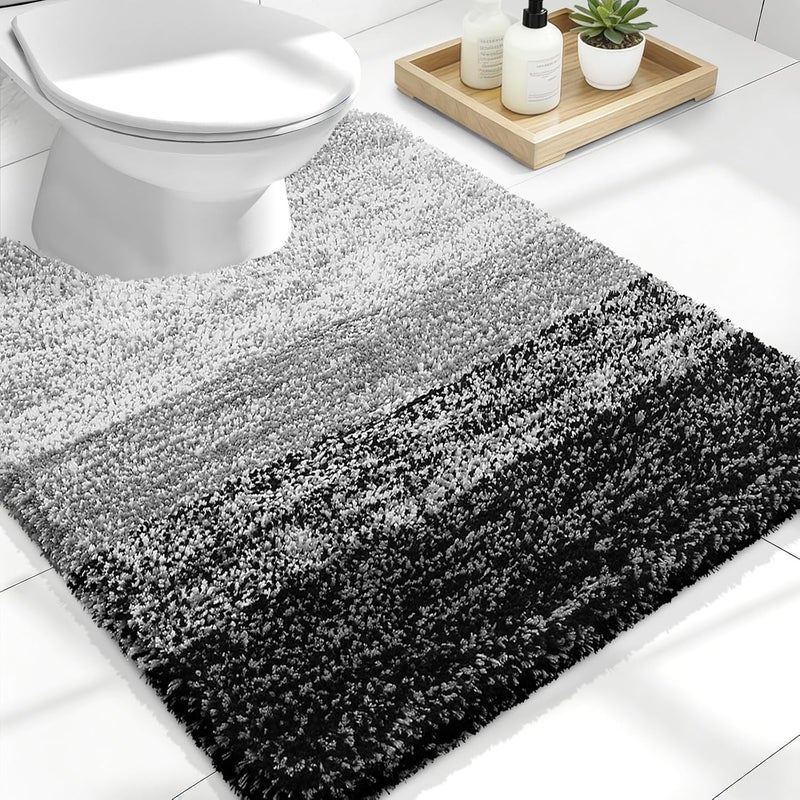 OLANLY Toilet Rugs U-Shaped 24x20, Extra Soft and Absorbent Microfiber Bathroom Rugs, Non-Slip Plush Shaggy Toilet Bath Mat, Machine Wash Dry, Contour Bath Rugs for Toilet Base, Black - Image 1