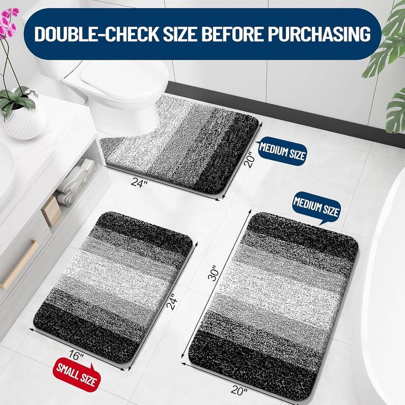OLANLY Toilet Rugs U-Shaped 24x20, Extra Soft and Absorbent Microfiber Bathroom Rugs, Non-Slip Plush Shaggy Toilet Bath Mat, Machine Wash Dry, Contour Bath Rugs for Toilet Base, Black - Image 3
