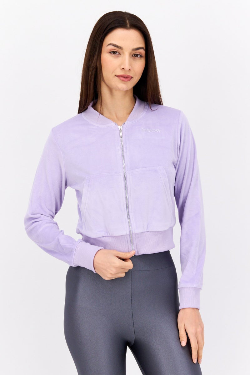 bebe Women Hood Brand Logo Long Sleeve Sweatshirt, Purple - Image 1