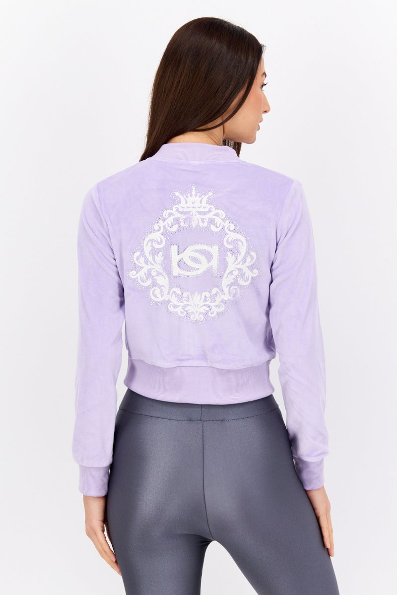 bebe Women Hood Brand Logo Long Sleeve Sweatshirt, Purple - Image 3