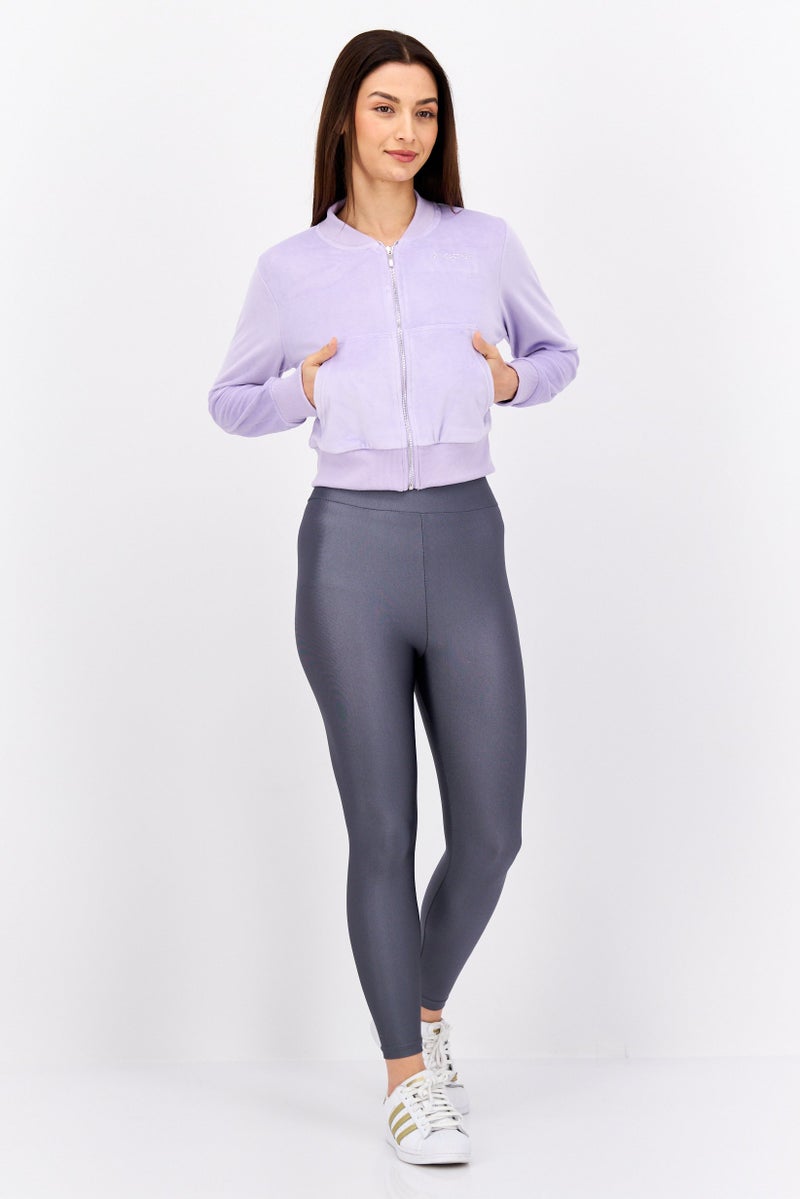 bebe Women Hood Brand Logo Long Sleeve Sweatshirt, Purple - Image 2