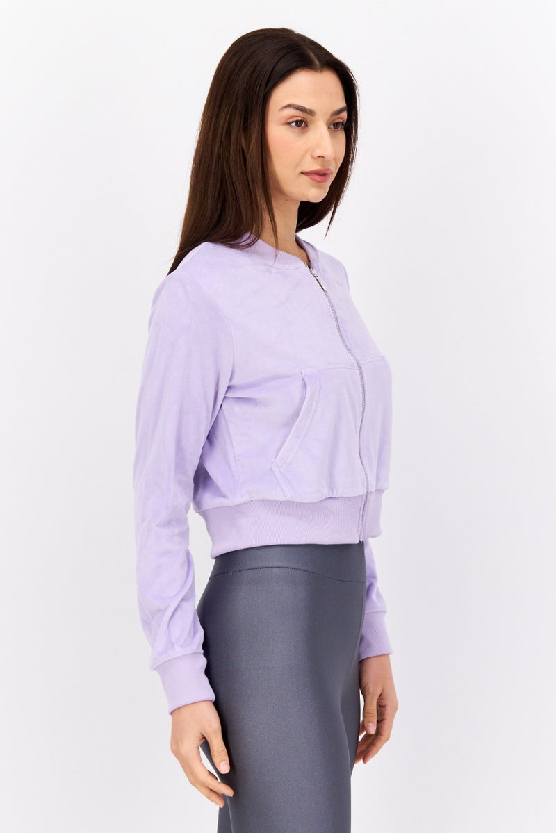 bebe Women Hood Brand Logo Long Sleeve Sweatshirt, Purple - Image 4