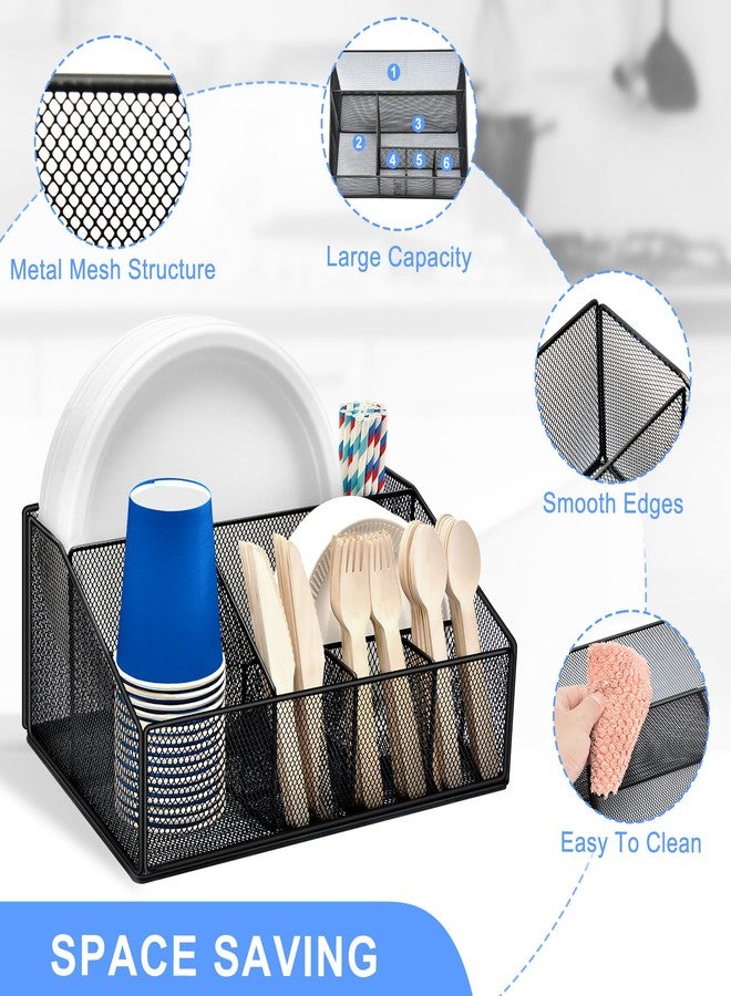 wishfly Paper Plate Holder for Countertop, Paper Plate Dispenser, Metal Silverware Caddy with 6 Compartments, Picnic and Camping Utensil Holder for Plates, Cups, Napkins, Forks, Knives,Spoons(12.5x9.2x6In) - Image 2