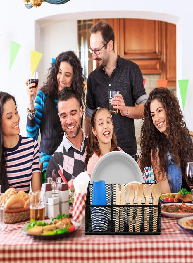 wishfly Paper Plate Holder for Countertop, Paper Plate Dispenser, Metal Silverware Caddy with 6 Compartments, Picnic and Camping Utensil Holder for Plates, Cups, Napkins, Forks, Knives,Spoons(12.5x9.2x6In) - Image 5
