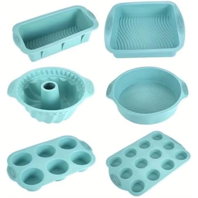 6 In 1 Silicone Baking Pan Tin Plate Oven Mold Kits Heat Resistant Baking Pan Supplies Mold Toolkit For Cake Pancakes Cream Cupcakes Breads Muffins And Oven Utensils - Image 1