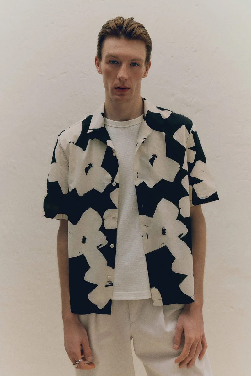 اتش اند ام قميص قطني بقصة عادية للمنتجع