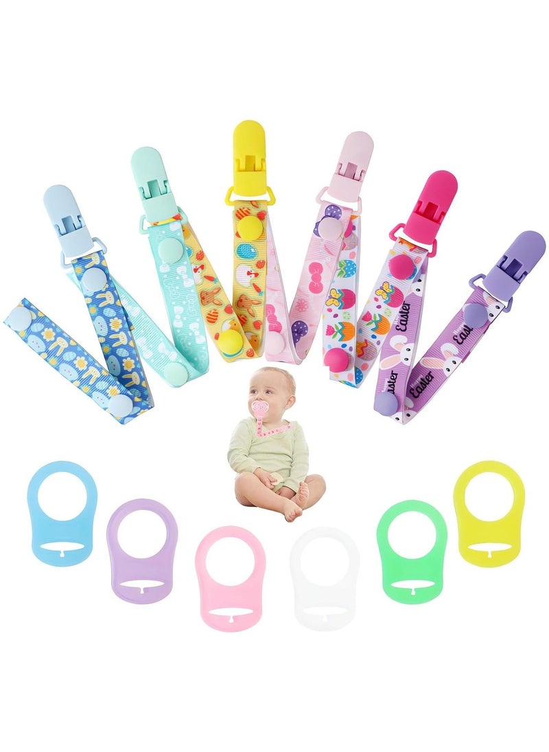 SYOSI Silicone Dummy Clips Adapter, 6 pcs Baby Pacifier Chain with 6 pcs Adapters, Silicone Ring Adapter, Baby Pacifier Holder Soother Clip Chain Straps - Image 1