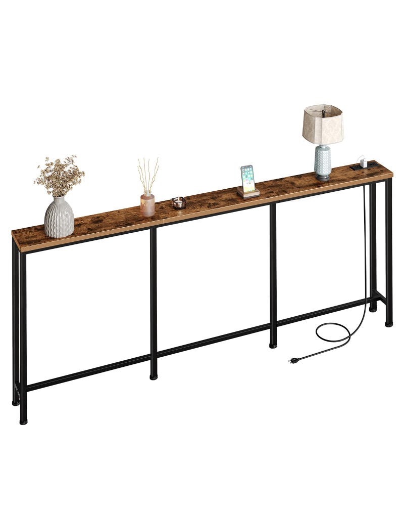 CHOEZON 78.7'' Narrow Console Table with Power Outlet 7.1" Skinny Sofa Table, Long Behind Couch Table with Charging Station, Entryway Table for Hallway, Living Room Rustic Brown and Black TXG20UBF - Image 1