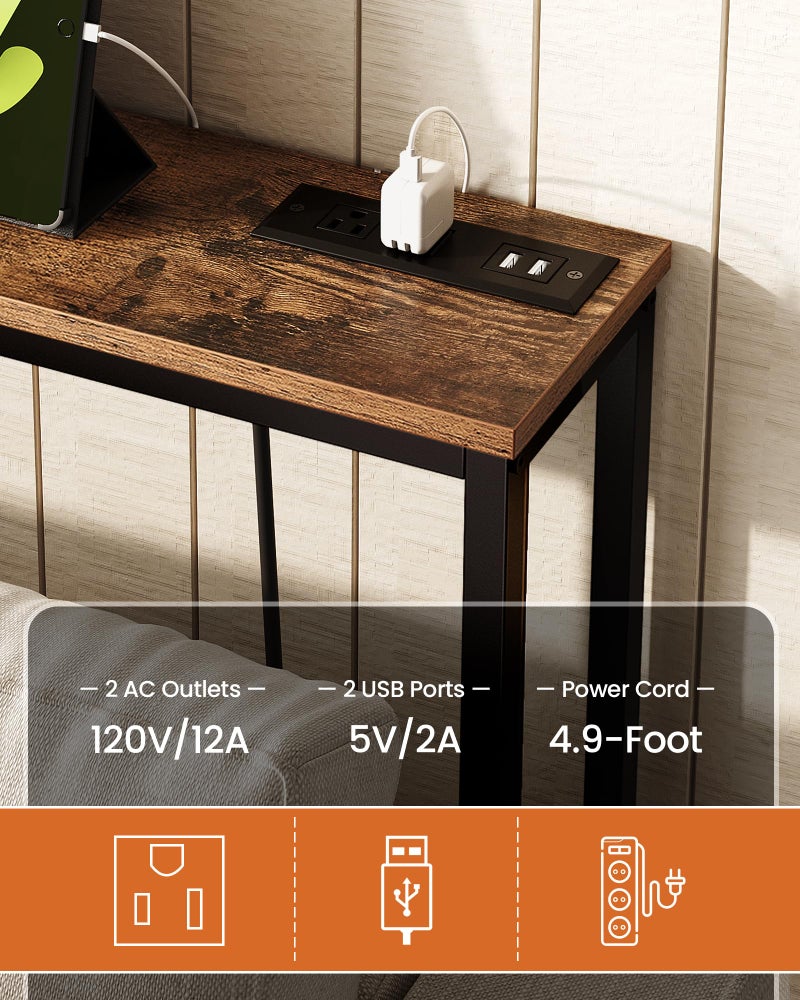 CHOEZON 78.7'' Narrow Console Table with Power Outlet 7.1" Skinny Sofa Table, Long Behind Couch Table with Charging Station, Entryway Table for Hallway, Living Room Rustic Brown and Black TXG20UBF - Image 5