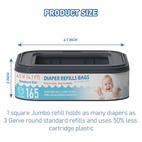 Fununcat Square Starter Refills Disposal Bags Refill Compatible with Diaper Genie Classic, Compact and Select Pails, Hold Up to 165 Newborn-Sized Diapers Per Refill, 6 Pack - Image 5