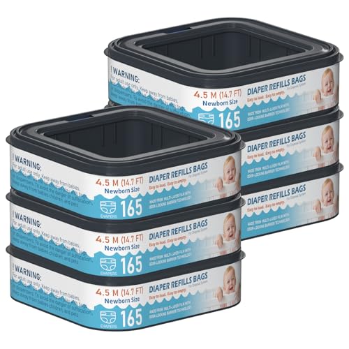 Fununcat Square Starter Refills Disposal Bags Refill Compatible with Diaper Genie Classic, Compact and Select Pails, Hold Up to 165 Newborn-Sized Diapers Per Refill, 6 Pack - Image 1