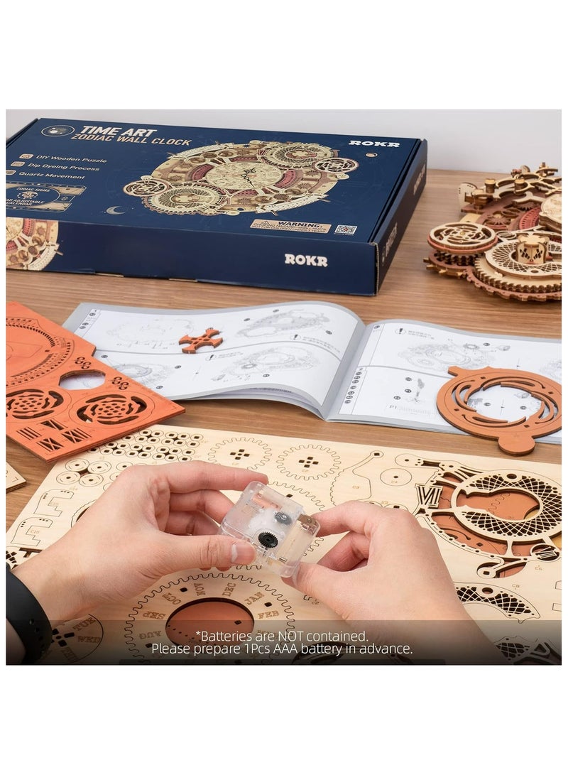 Robotime ROKR Zodiac Wall Clock Mechanical Time Art Engine LC601 Premium 3D Puzzle Building Kits for Adults & Teens - Decorative Home Décor, Ramadan & Holiday Gift (Eid and Birthday) for Puzzle Enthusiasts, Stress Relief STEM Project - Image 2