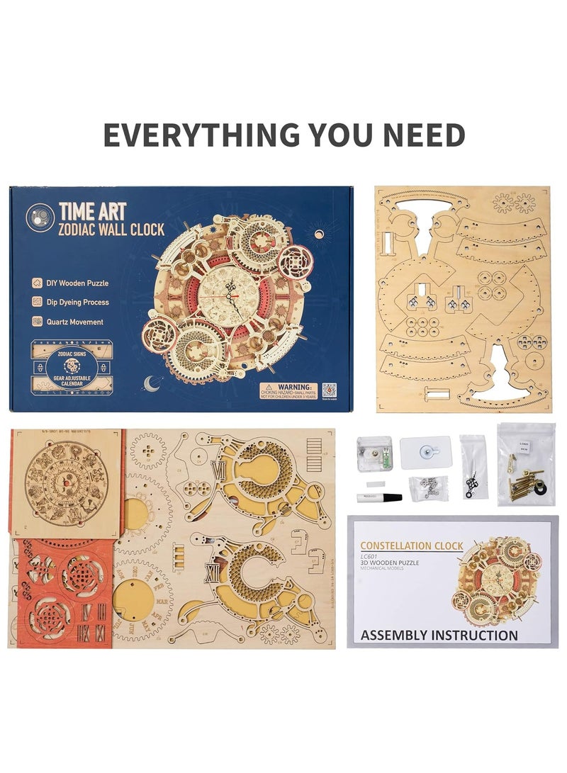 Robotime ROKR Zodiac Wall Clock Mechanical Time Art Engine LC601 Premium 3D Puzzle Building Kits for Adults & Teens - Decorative Home Décor, Ramadan & Holiday Gift (Eid and Birthday) for Puzzle Enthusiasts, Stress Relief STEM Project - Image 3