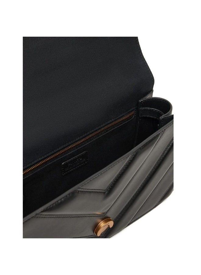 Pinko Women's Leather Shoulder & Crossbody Bag – Black with Elegant Flap Design - Image 4