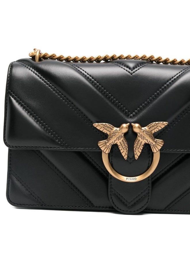 Pinko Women's Leather Shoulder & Crossbody Bag – Black with Elegant Flap Design - Image 3
