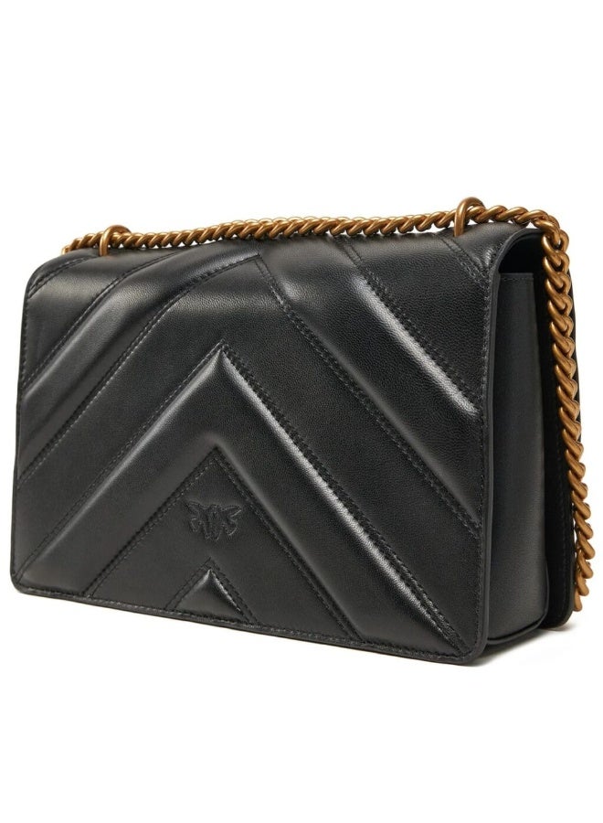 Pinko Women's Leather Shoulder & Crossbody Bag – Black with Elegant Flap Design - Image 2