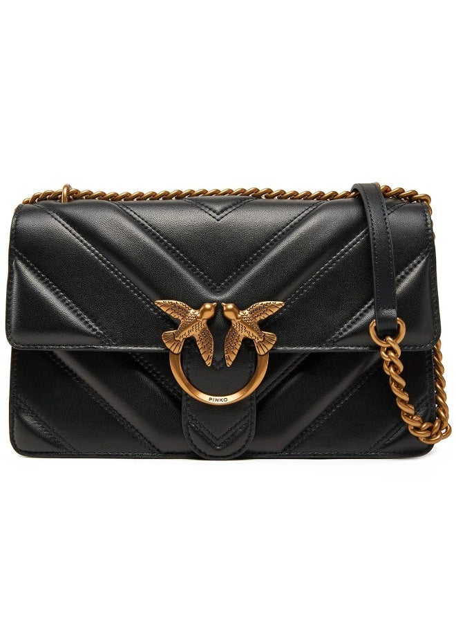 Pinko Women's Leather Shoulder & Crossbody Bag – Black with Elegant Flap Design - Image 1