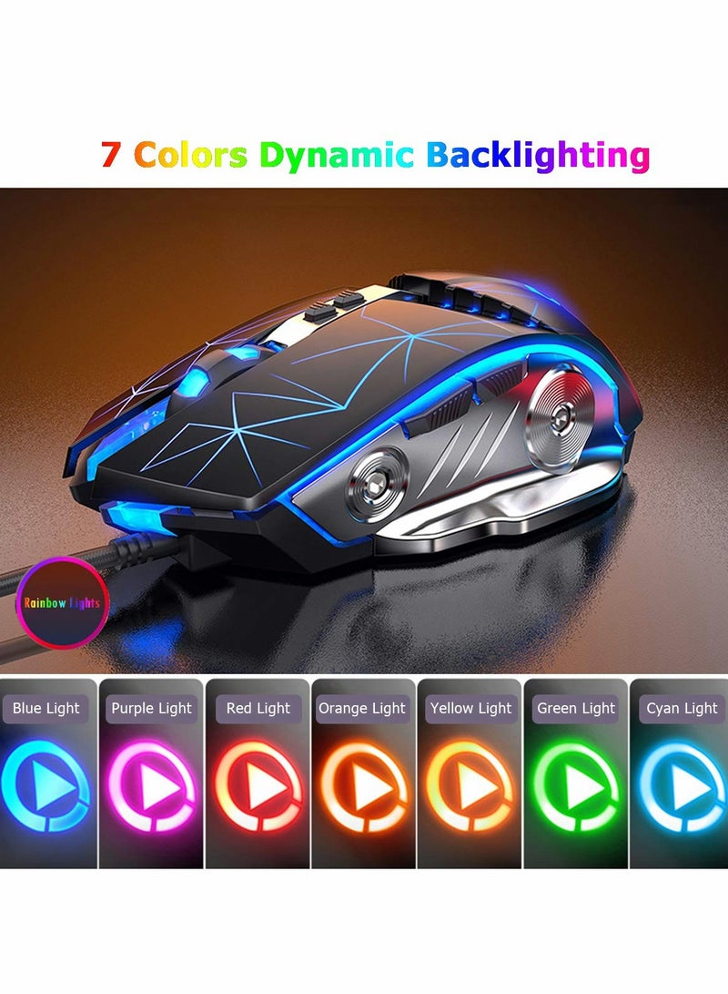 SYOSI Gaming Mouse USB Wired RGB Backlit Silent Click Gamer Mouse with 4 Adjustable DPI Up to 3200, Comfortable Grip Ergonomic Optical Gaming Mice for Laptop PC Gamer Computer  - Image 3