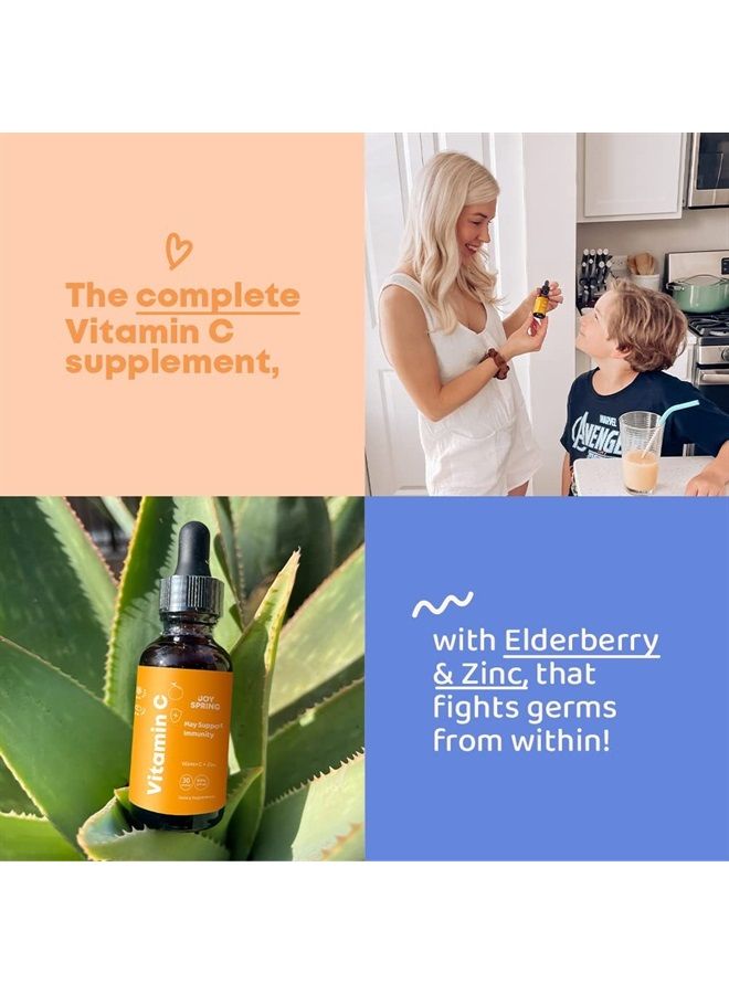 JoySpring Kids Vitamin C Drops, Organic Liquid Vitamin C, Elderberry Extract with Zinc, Childrens Liquid Supplement, Immune Support, High Antioxidant Vitamin C Drops, Sugar-Free - 4 fl oz (60 Servings)  - Image 3