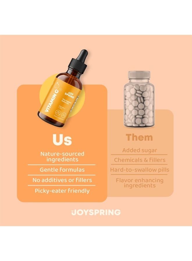 JoySpring Kids Vitamin C Drops, Organic Liquid Vitamin C, Elderberry Extract with Zinc, Childrens Liquid Supplement, Immune Support, High Antioxidant Vitamin C Drops, Sugar-Free - 4 fl oz (60 Servings)  - Image 2