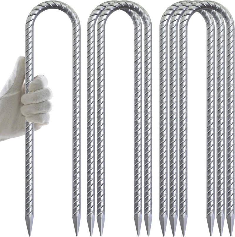 AAGUT Trampoline Stakes 12 Inch 6 Pack, 3/8 Inch Trampoline Tie Down Anchor Kit High Wind Heavy Duty, Galvanized Steel Trampolines Accessories U Shaped Ground Rebar Stakes for Soccer Goal, Swing Set - Image 1