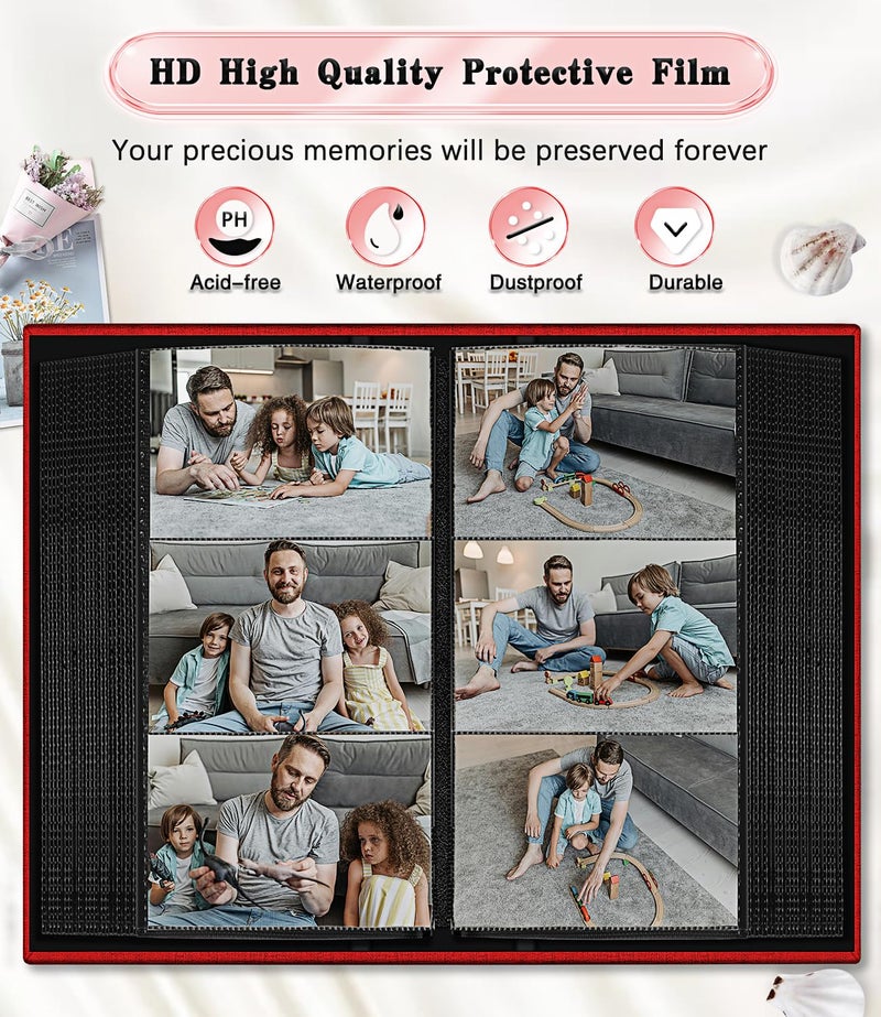 EJBLFE Ejblfe Photo Album 4x6 Linen Cover Slide-in Photo Album Book Can Holds 300 4x6 Photos with 50 Black Sheets for Family Wedding Baby and Holiday Pictures (Red)  - Image 4