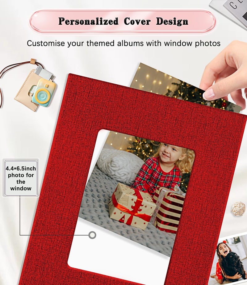 EJBLFE Ejblfe Photo Album 4x6 Linen Cover Slide-in Photo Album Book Can Holds 300 4x6 Photos with 50 Black Sheets for Family Wedding Baby and Holiday Pictures (Red)  - Image 2