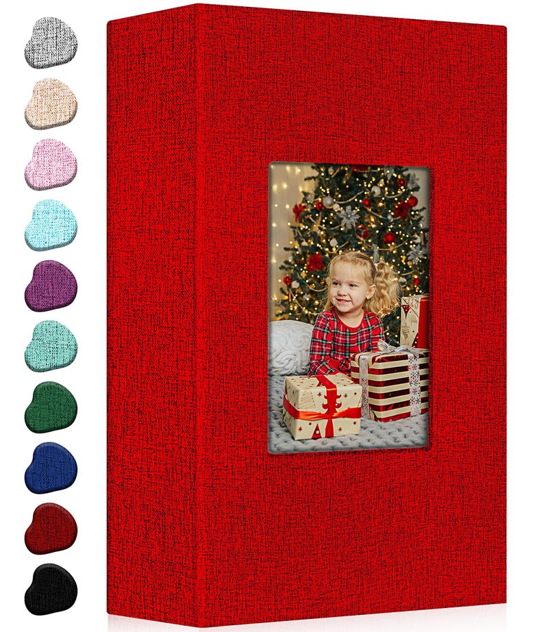 EJBLFE Ejblfe Photo Album 4x6 Linen Cover Slide-in Photo Album Book Can Holds 300 4x6 Photos with 50 Black Sheets for Family Wedding Baby and Holiday Pictures (Red)  - Image 1