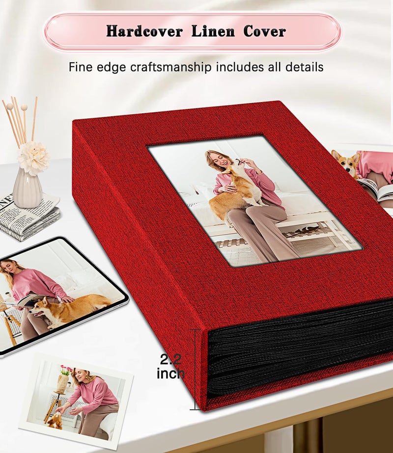 EJBLFE Ejblfe Photo Album 4x6 Linen Cover Slide-in Photo Album Book Can Holds 300 4x6 Photos with 50 Black Sheets for Family Wedding Baby and Holiday Pictures (Red)  - Image 5