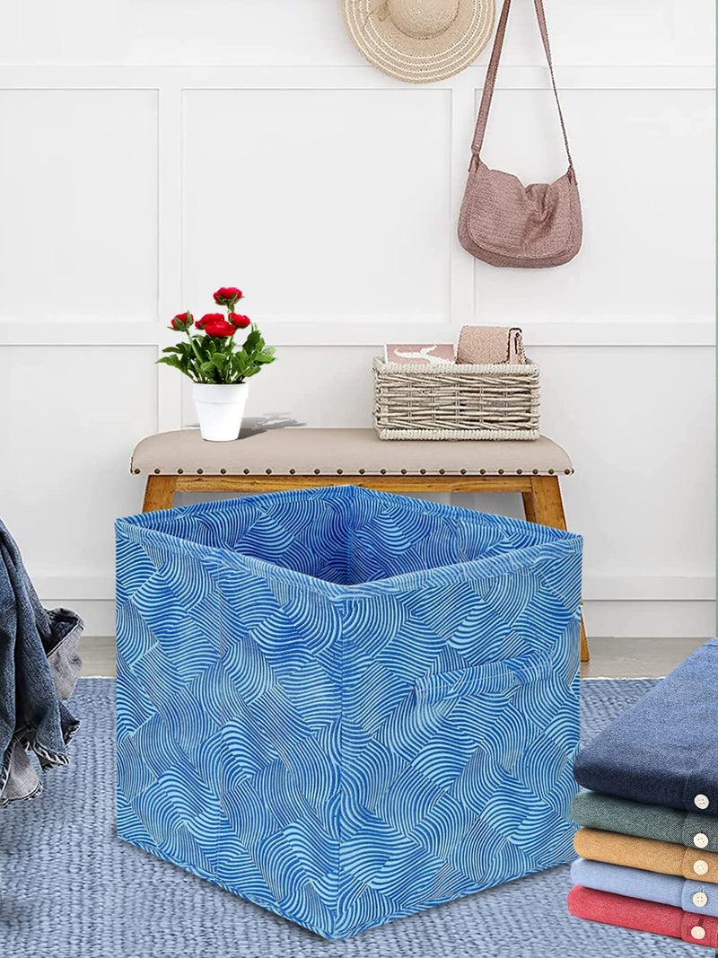 Kuber Industries Lehariya Printed NonWoven Foldable Storage BinCubeOrganizer For Toys Clothes And Books With Handles Blue HS43KUBMART26240 - Image 5