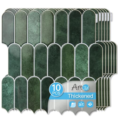Art3d 12 x 12 Inch Heavy-Duty Peel and Stick Backsplash, Self-adhesive Wall Tiles for Kitchen Bathroom Decor, 10-Pack Dark Green - Image 1