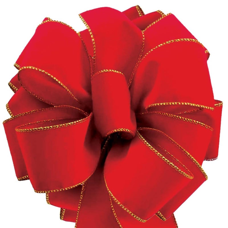 OLYPHAN Red Velvet Ribbon Velvet Christmas Ribbon Red Wired 50 Yards25 2 12 Inch Wide w Gold Trim WireEdge Valentine Xmas Gift Wrap Christmas Tree BowsOutdoorWire Ribbons for CraftsGifts