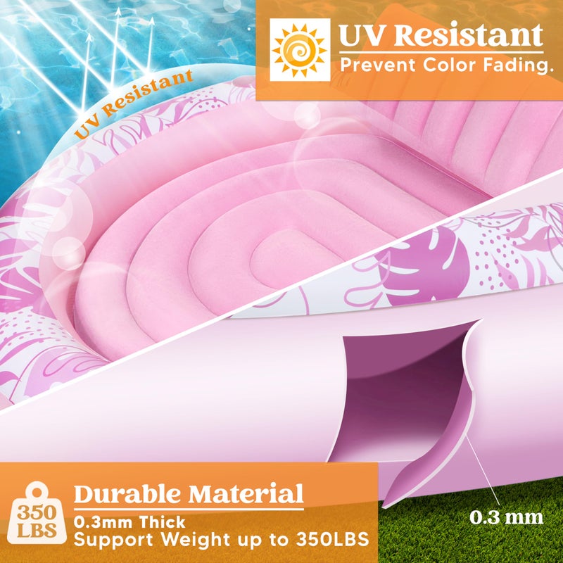 SLOOSH Inflatable Tanning Pool Lounger Float,72" x 65" Pool Floats Adult with Pillow,Luxury Fabric Large Suntan Tub Raft Floatie,Sunbathing Bed Lounge for Water Blow Up Kids Ball Pit Party Gifts,Pink - Image 4