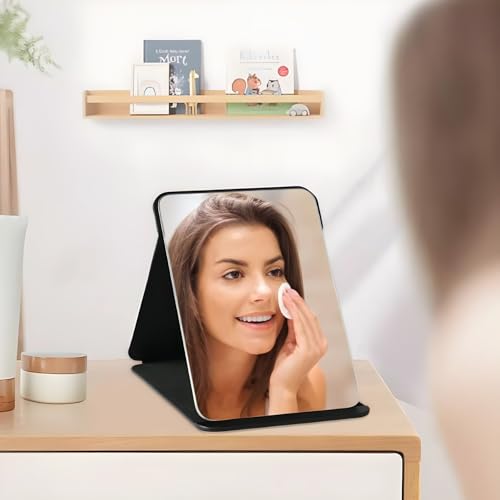 ONICORN® Table Desk Vanity Makeup Mirror, Portable Folding Mirror with Stand Adjustable Rotation Tavel Make Up Mirror, Bathroom for Shower Shaving (Round Edge Black 1 PCS) - Image 2