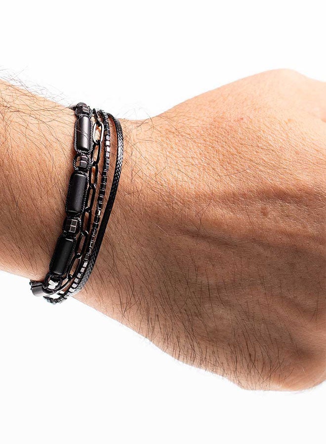 CHRYSOSTOMOS Handmade Adjustable Beaded Multi-Line Bracelet with Black Matte Tube, Grommet, Hematite Nut, Cords and Chain - Image 3