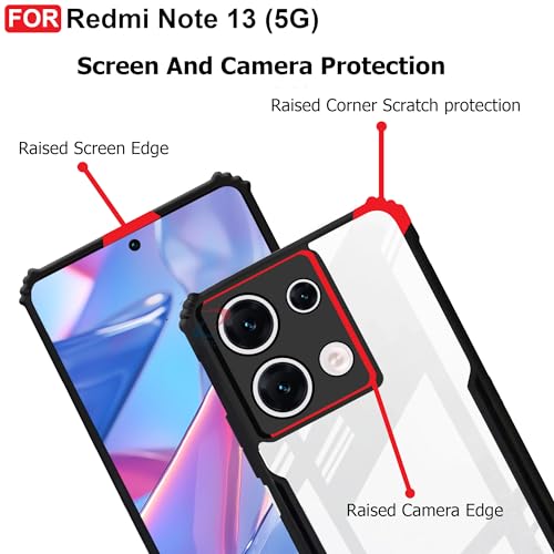 CEDO Backcover for Redmi Note 13 (5G) | Camera Protection Shockproof Bumper-Edge | Acrylic Crystal Clear 360 Degree Protection TPU+PC | Transparent Eagle Back Case Cover (Black) - Image 4