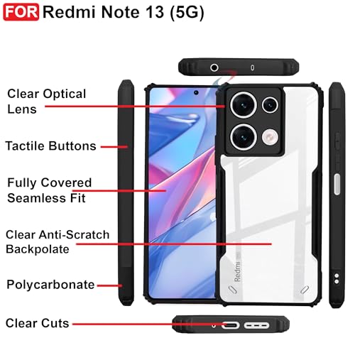 CEDO Backcover for Redmi Note 13 (5G) | Camera Protection Shockproof Bumper-Edge | Acrylic Crystal Clear 360 Degree Protection TPU+PC | Transparent Eagle Back Case Cover (Black) - Image 5