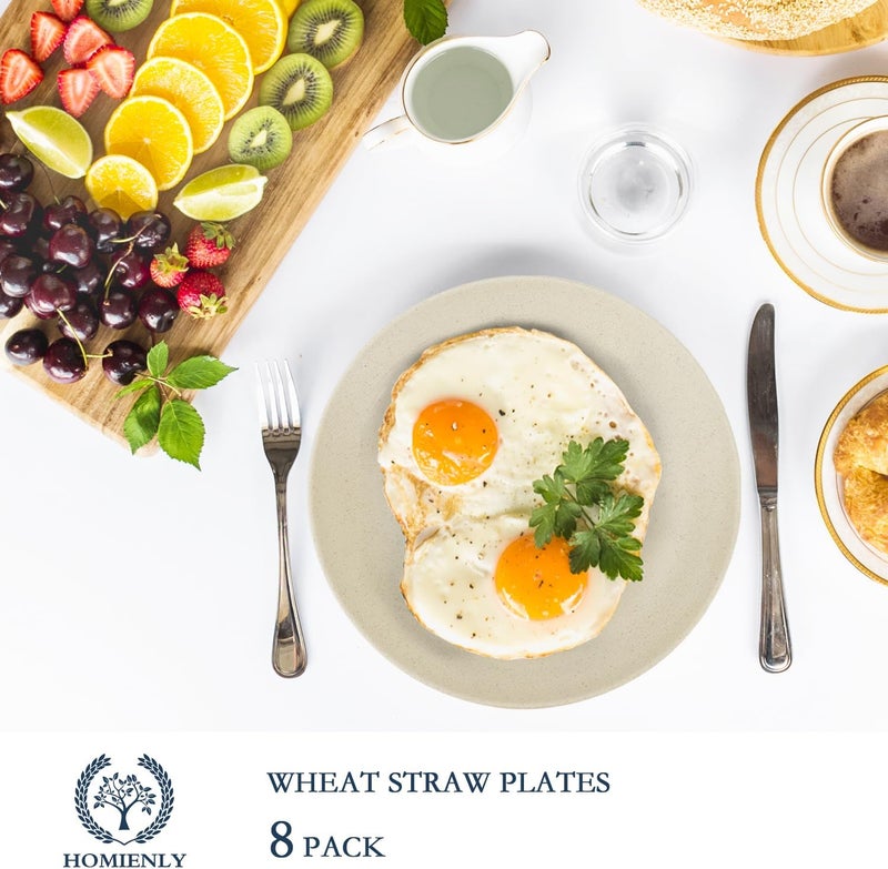 Homienly Wheat Straw Dinner Plates Set of 8  Alternative to Plastic  Microwave  Dishwasher Safe  Unbreakable  For Kitchen Camping Salad Appetizer Beige 10 inch - Image 3