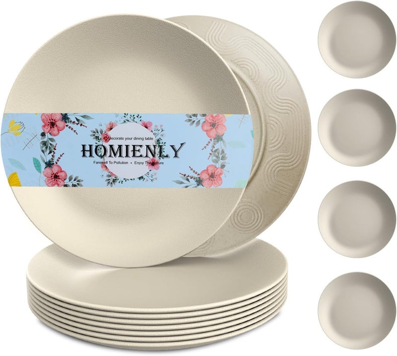 Homienly Wheat Straw Dinner Plates Set of 8  Alternative to Plastic  Microwave  Dishwasher Safe  Unbreakable  For Kitchen Camping Salad Appetizer Beige 10 inch - Image 1