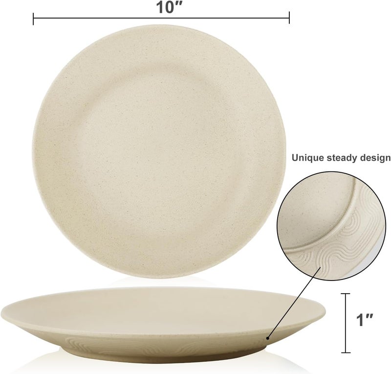 Homienly Wheat Straw Dinner Plates Set of 8  Alternative to Plastic  Microwave  Dishwasher Safe  Unbreakable  For Kitchen Camping Salad Appetizer Beige 10 inch - Image 2