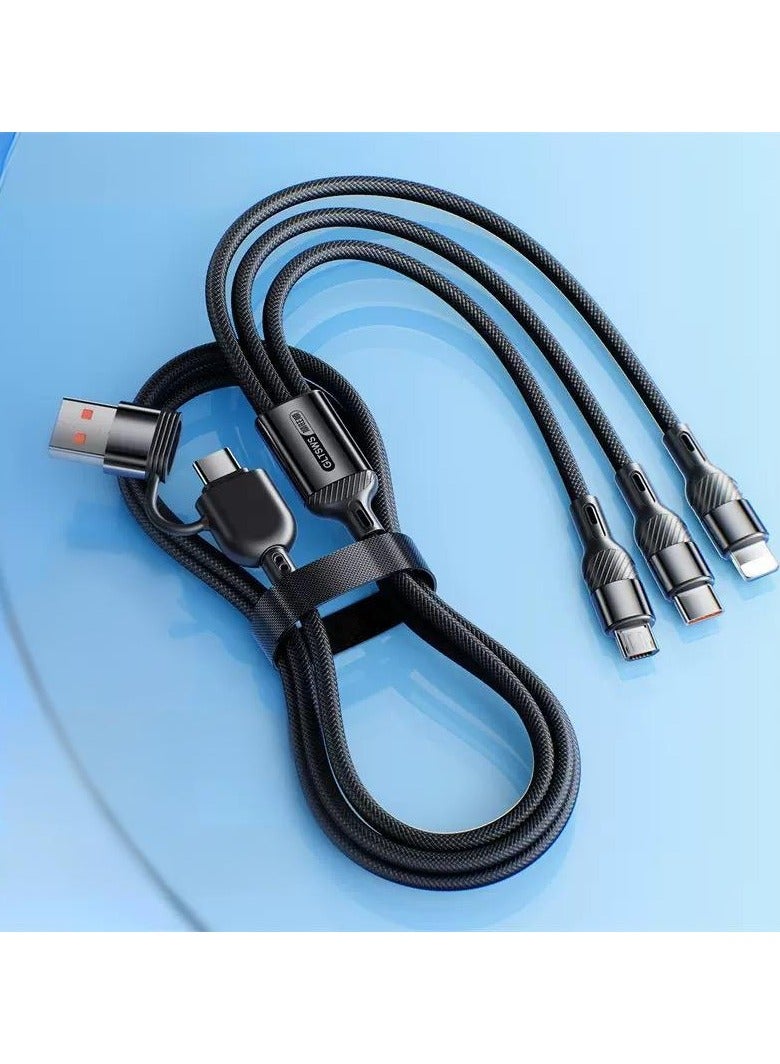 كابل شحن سريع سلسلة 3 في 1، Type-C/Lightning/Micro-C، مدخل مزدوج USB-A/USB-C، 1.3 متر، أسود. - Image 3