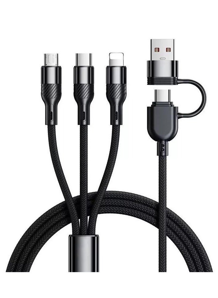 كابل شحن سريع سلسلة 3 في 1، Type-C/Lightning/Micro-C، مدخل مزدوج USB-A/USB-C، 1.3 متر، أسود. - Image 2