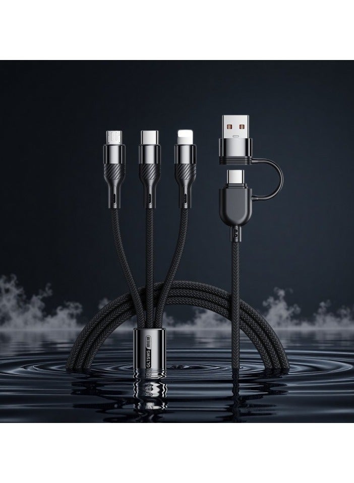 كابل شحن سريع سلسلة 3 في 1، Type-C/Lightning/Micro-C، مدخل مزدوج USB-A/USB-C، 1.3 متر، أسود. - Image 1
