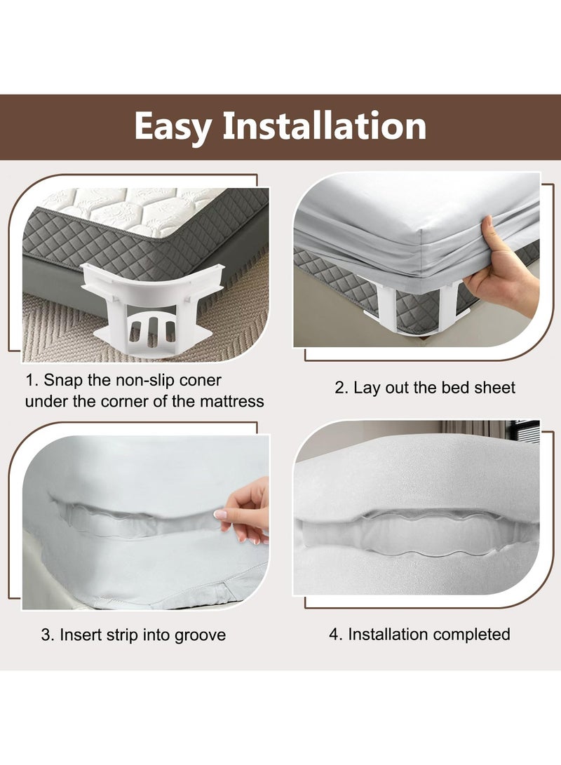 حاملات ملاءات سرير شديدة التحمل للزوايا مع أحزمة مانعة للانزلاق، حامل ملاءات عالمي لجميع أحجام المراتب، لا مزيد من الملاءات المتدلية أو التجاعيد أو الانزلاق - Image 4