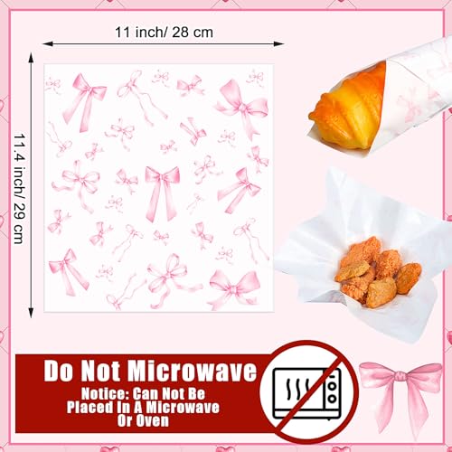Marspark 100 Sheet Pink Bow Wax Paper Coquette Ribbon Bowknot Wrapping 11.4 x 11 Inches Lovely Pink Tissue Paper for Sandwich Burgers Greaseproof Wrapping for Picnic Birthday Wedding Party Packing - Image 3