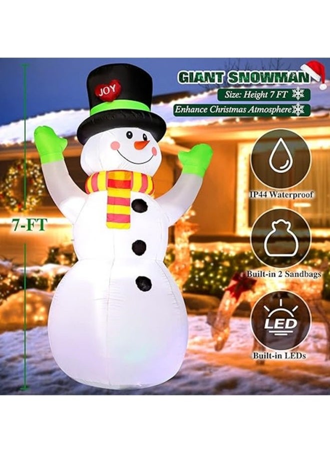 GGEROU 7FT Christmas Inflatables Giant Snowman Outdoor Decorations, Blow up Snow Man Yard Decor Built-in Bright LED Light Wear Magic Hat  - Image 3