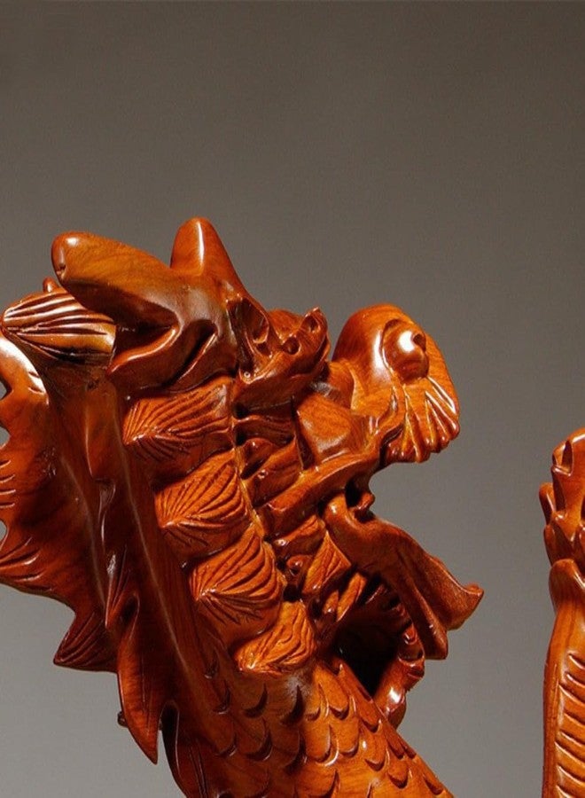 hobbyme 4 inches Wooden Chinese Feng Shui Dragon Statue for Office Home Tabletop Decor Fortune 2024 New Year Decoration Ornaments(Brown) - Image 5