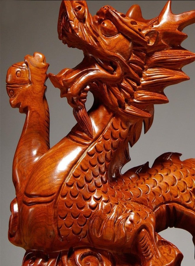 hobbyme 4 inches Wooden Chinese Feng Shui Dragon Statue for Office Home Tabletop Decor Fortune 2024 New Year Decoration Ornaments(Brown) - Image 3